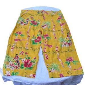 VTG Jams World Islands Yellow Baggy Pull-On Drawstring Capri Pants 21” Inseam